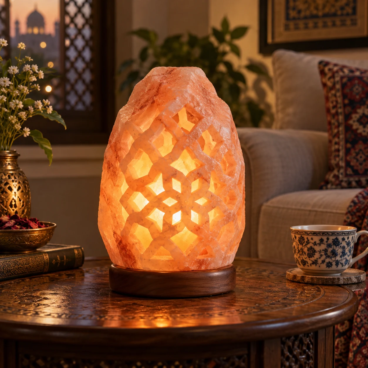 Handcrafted glowing Himalayan pink salt lamp