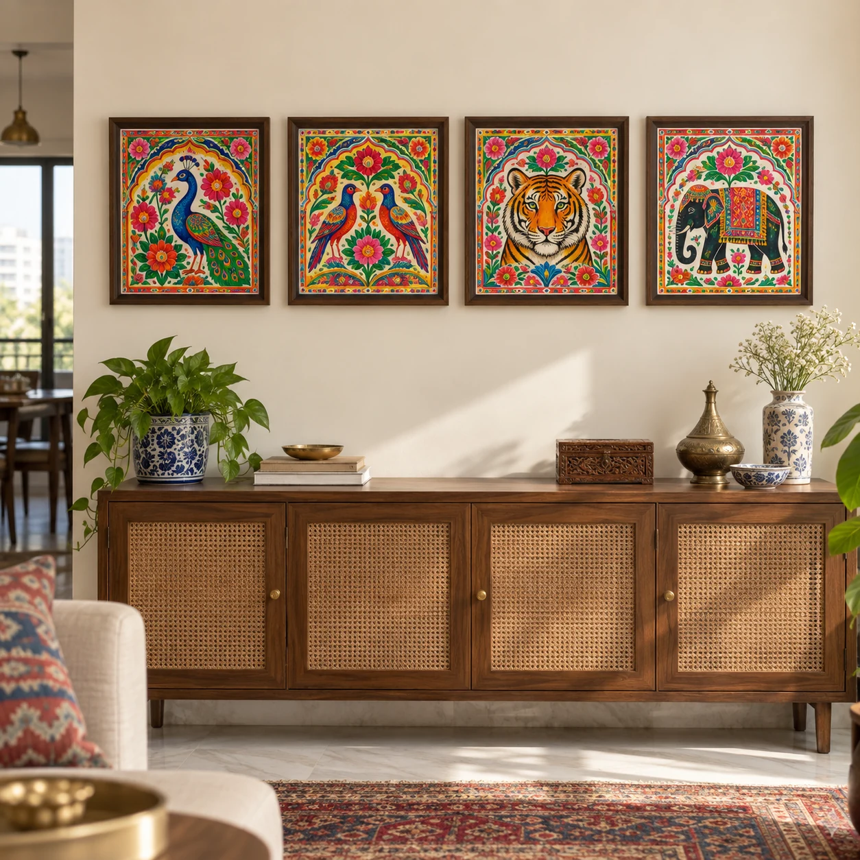 Set of four framed Pakistani truck art prints