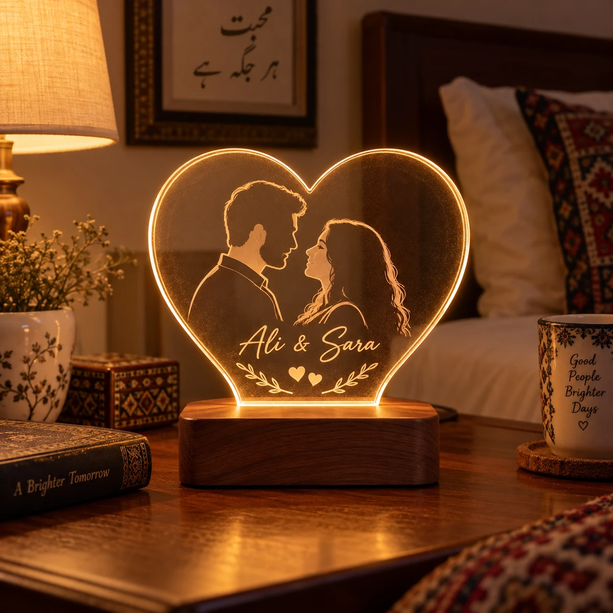 Personalized heart-shaped acrylic LED lamp