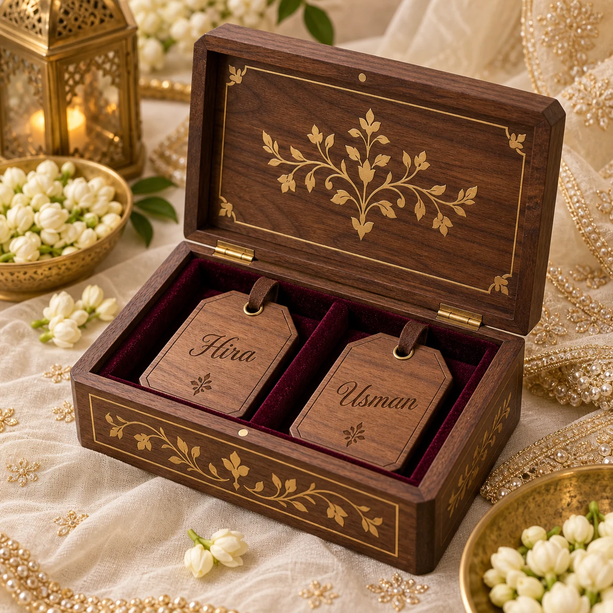 Personalized walnut wedding keepsake box